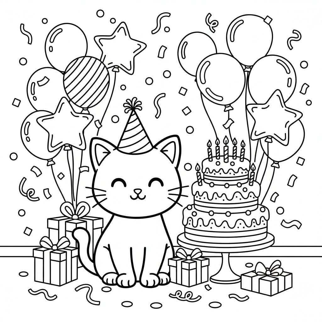 birthday coloring pages kitty