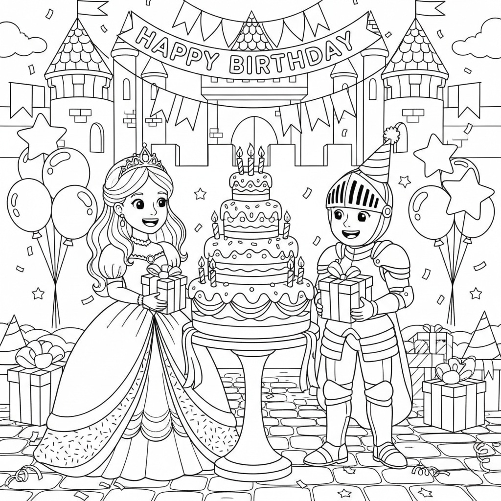 birthday coloring pages knight princess