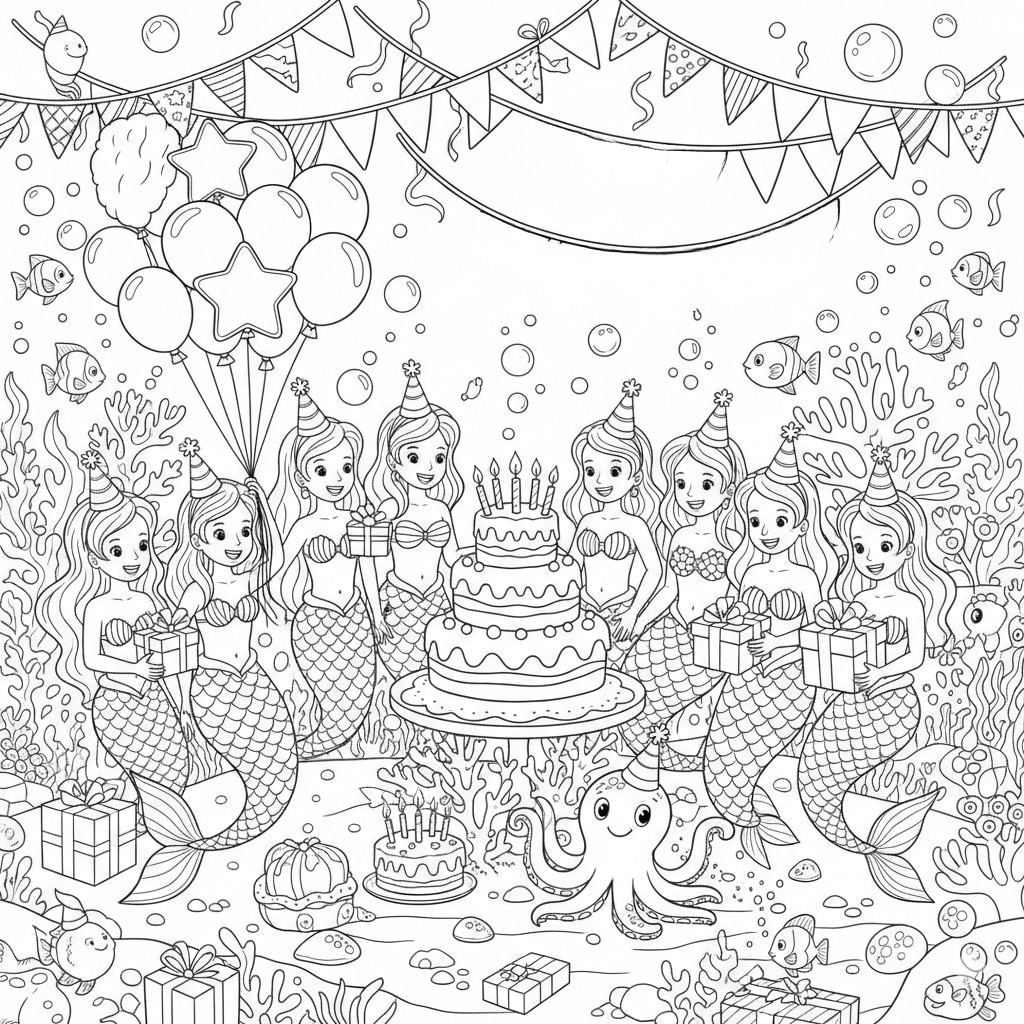 birthday coloring pages mermaid party