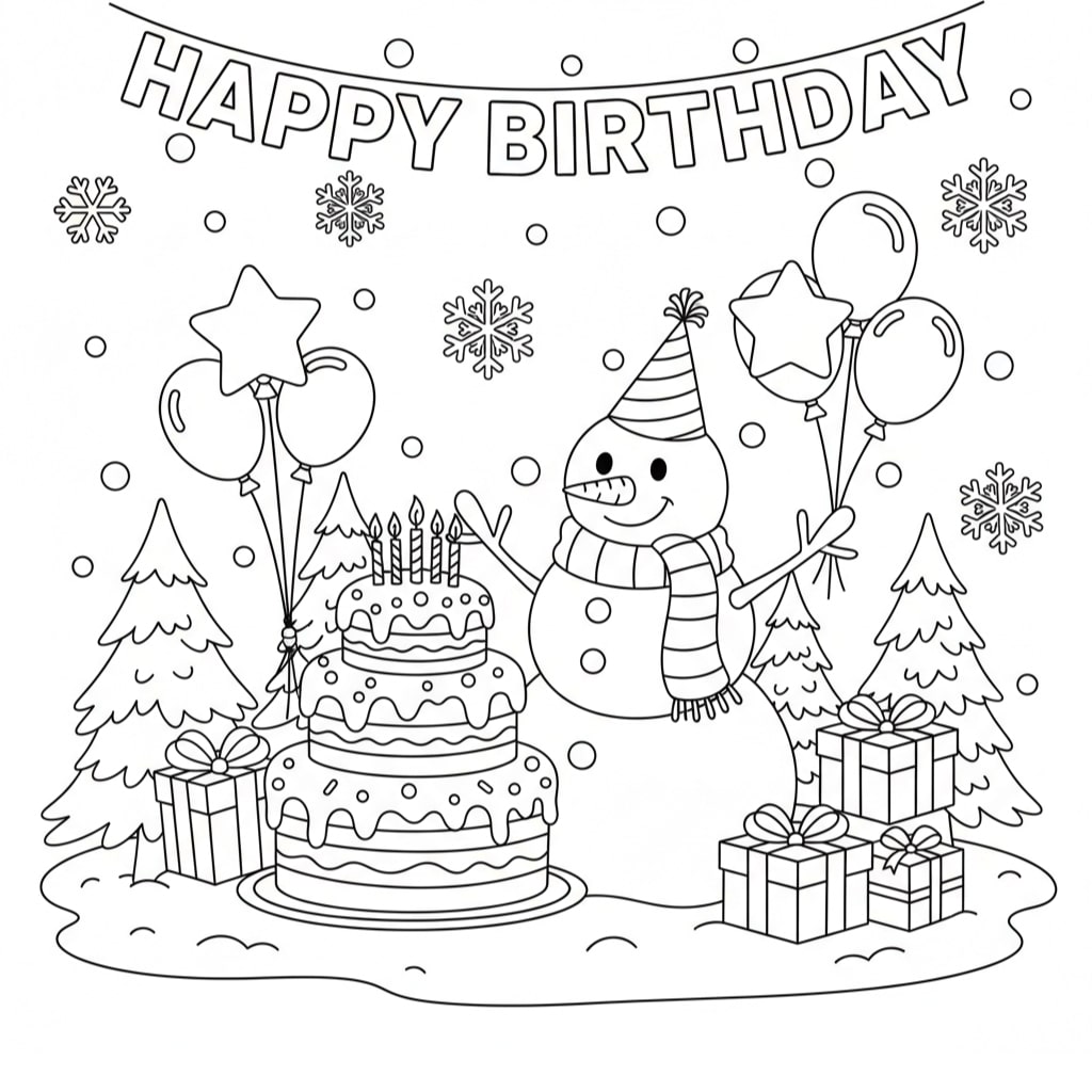 birthday coloring pages winter