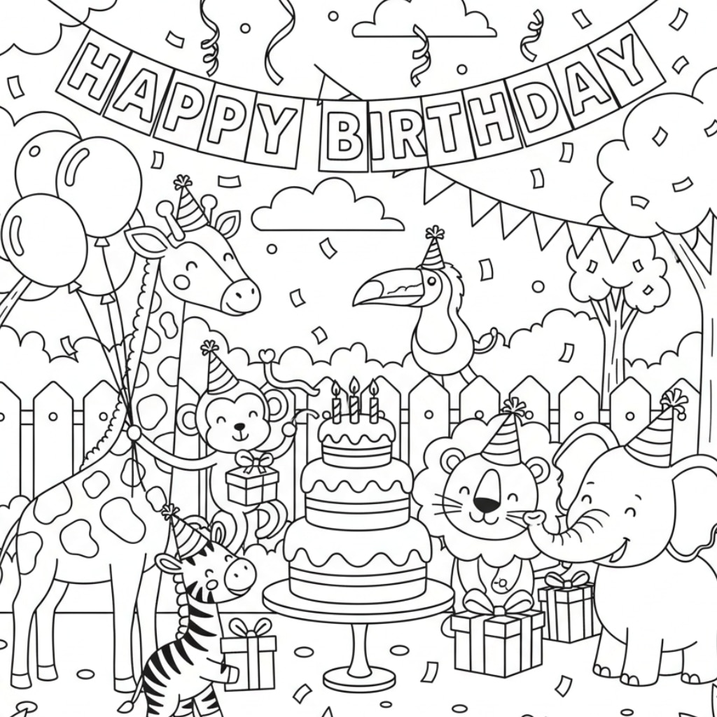 birthday coloring pages zoo party