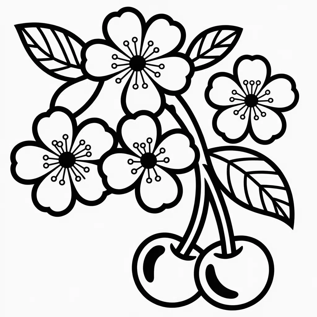 cherry blossom and fruit coloring page