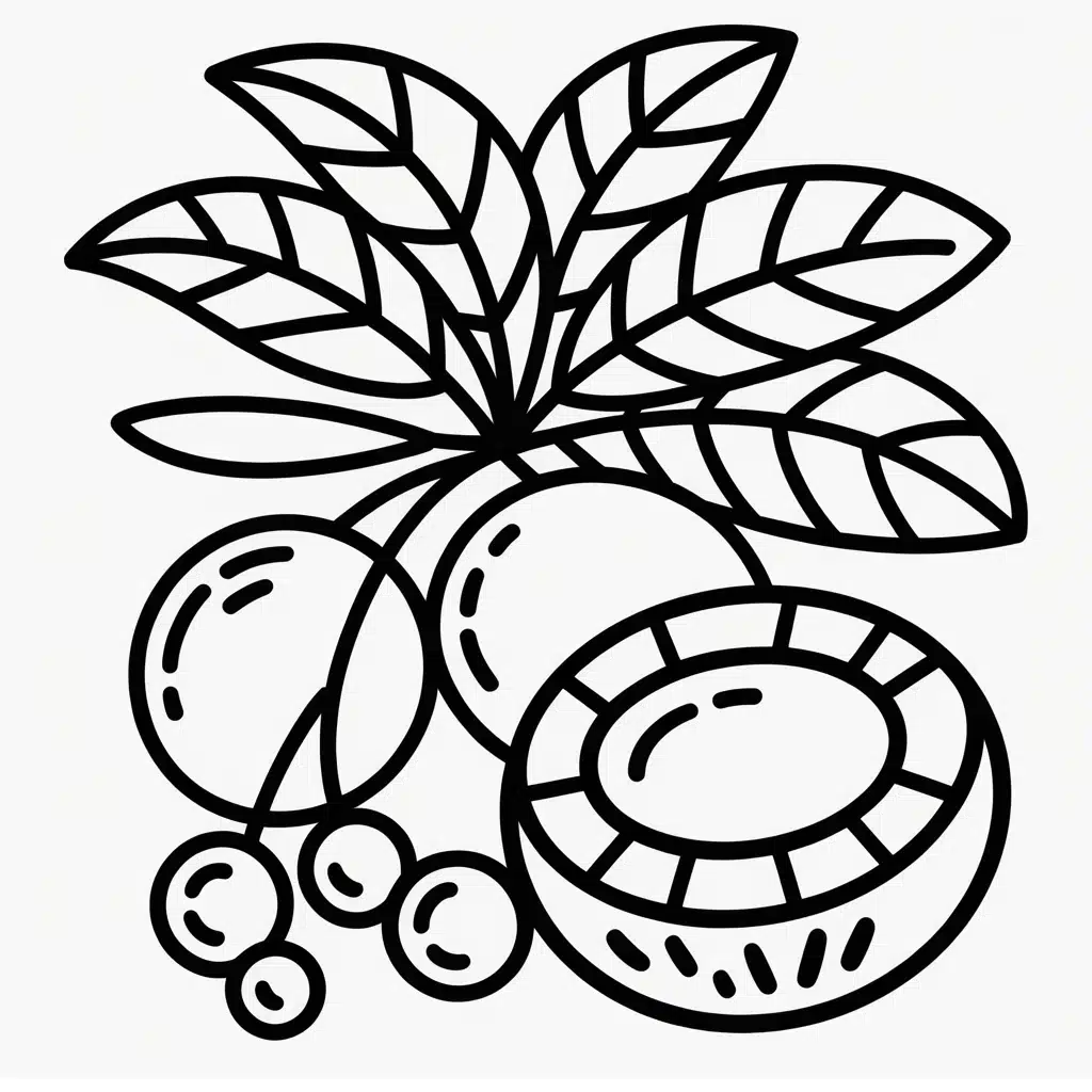 coconut tree and fruit coloring page
