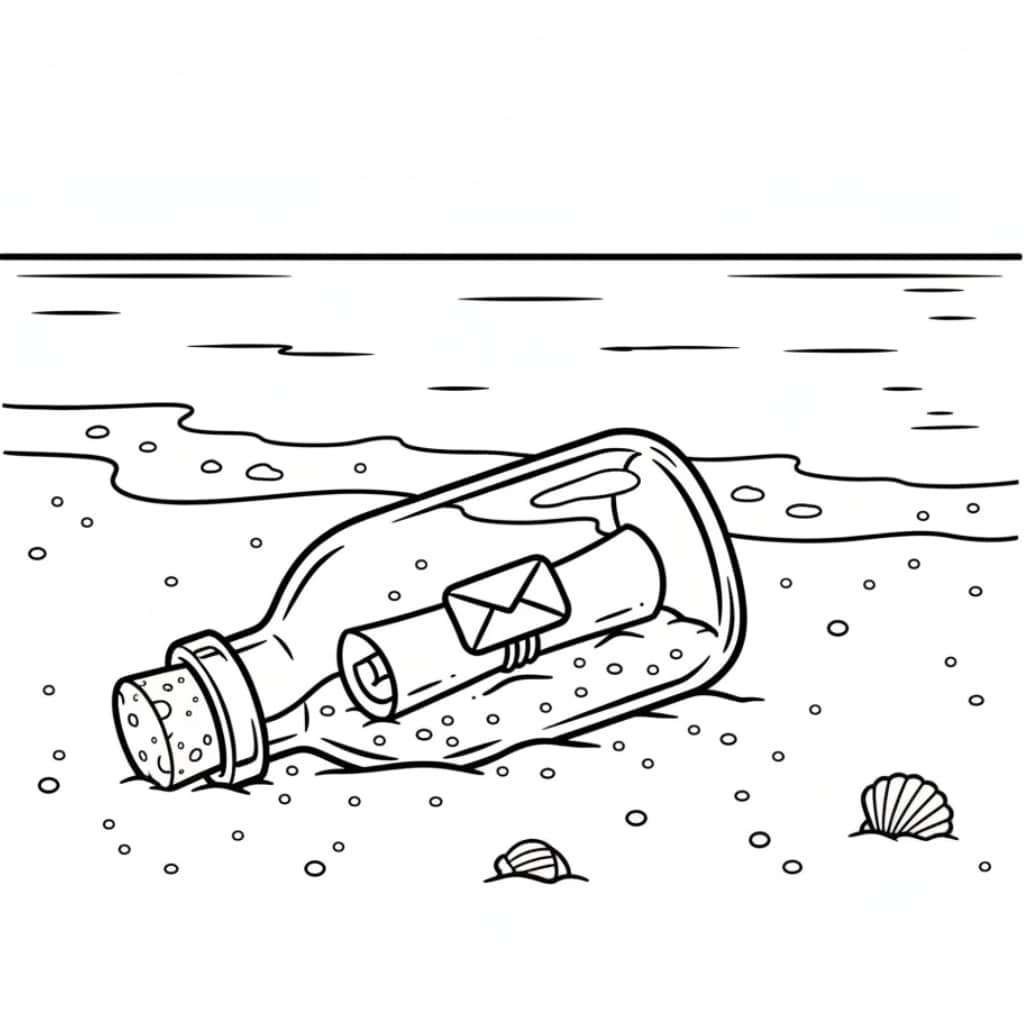 coloring page beach bottle message