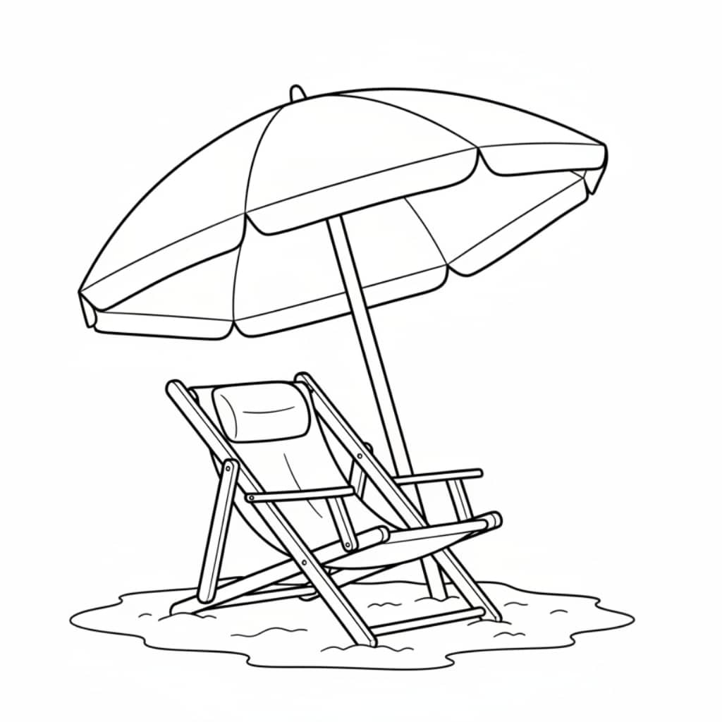 coloring page beach chair umberella