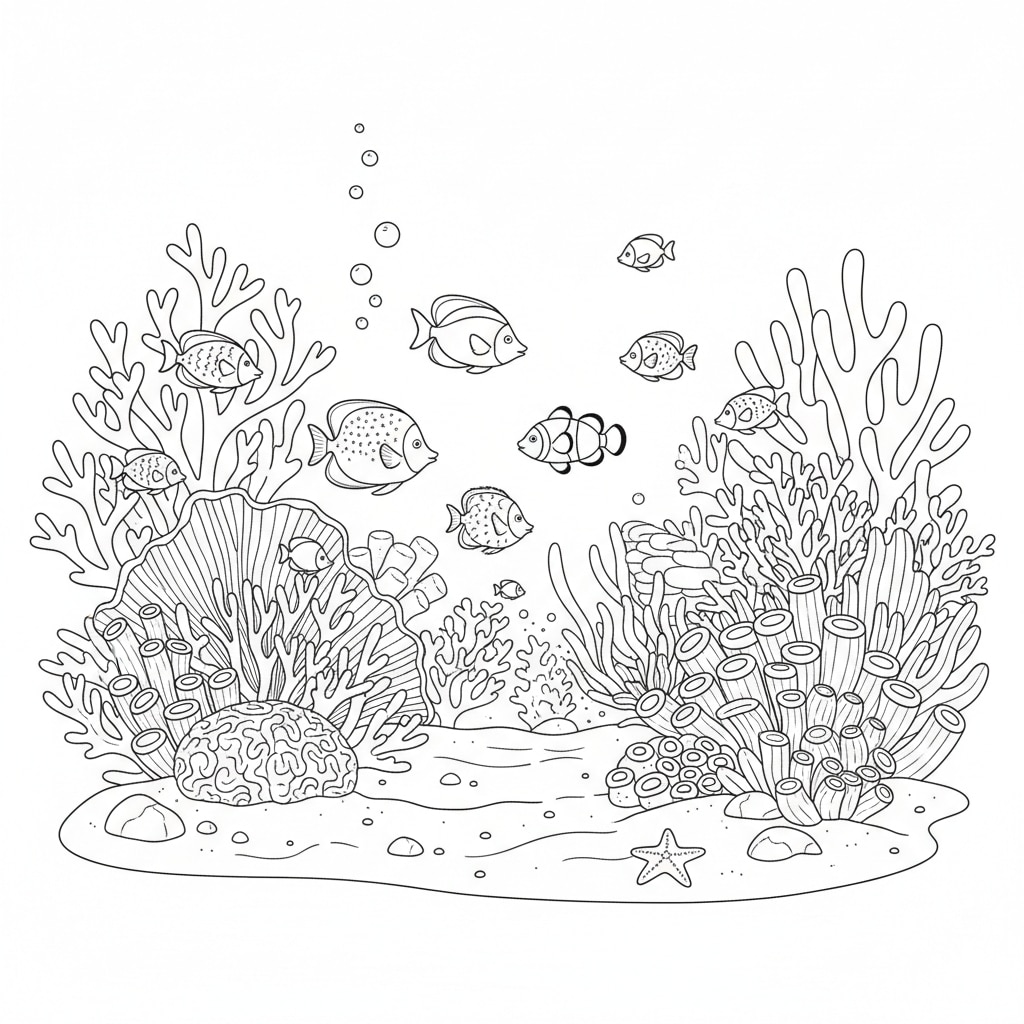 coloring page beach coral depth