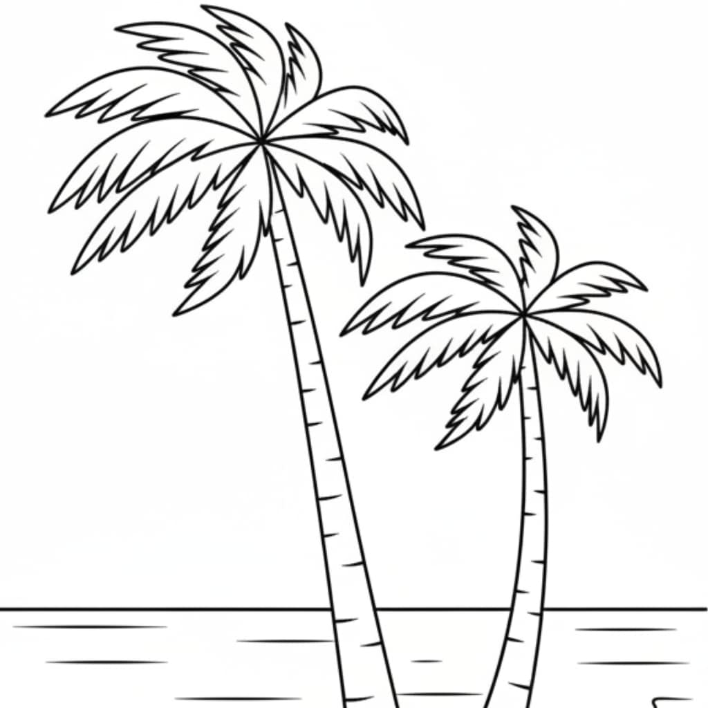 coloring page beach palm trees