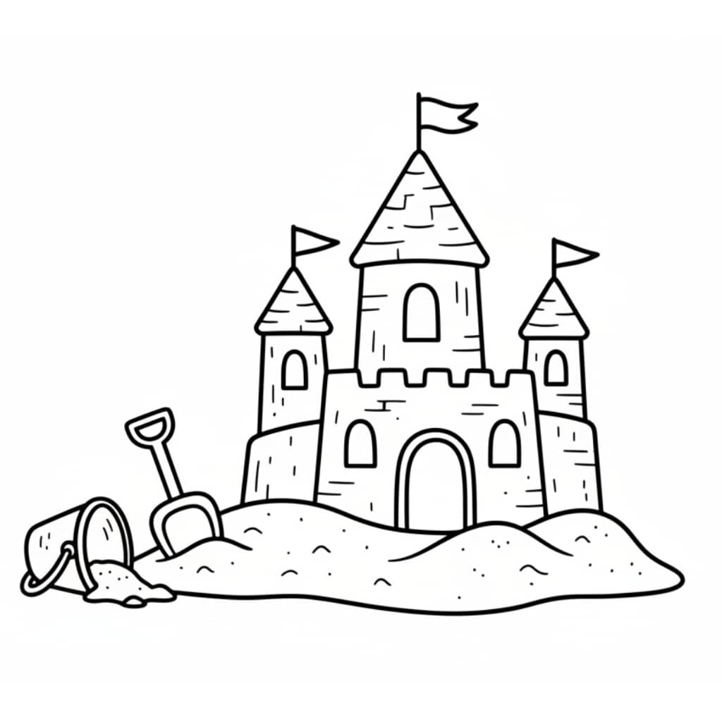 coloring page beach sandcastle