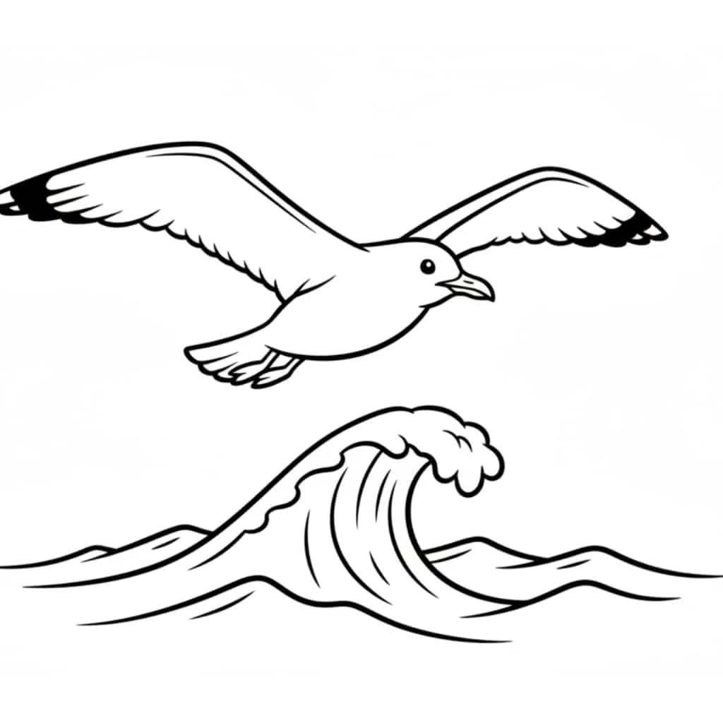 coloring page beach seagull