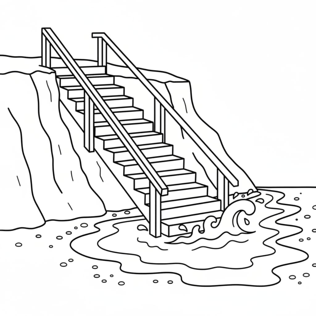 coloring page beach stairs