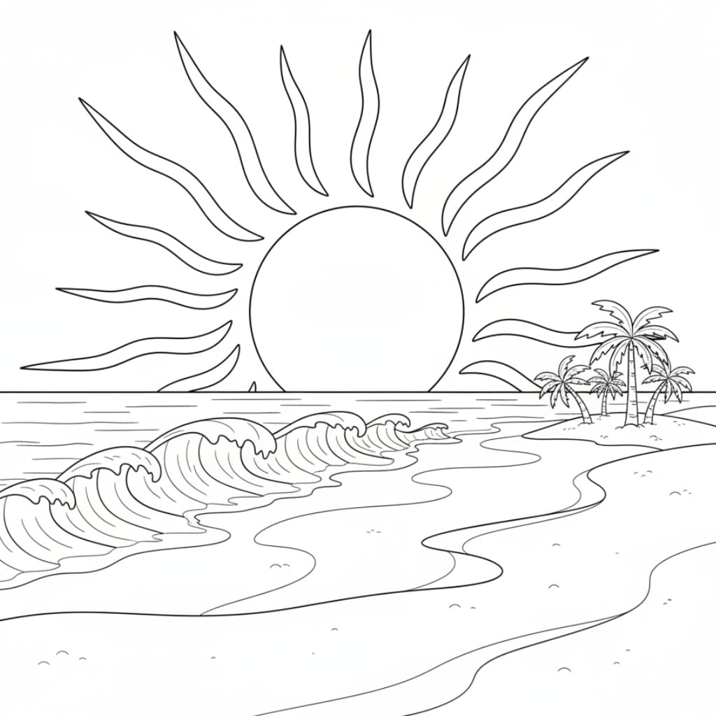 coloring page beach sunny