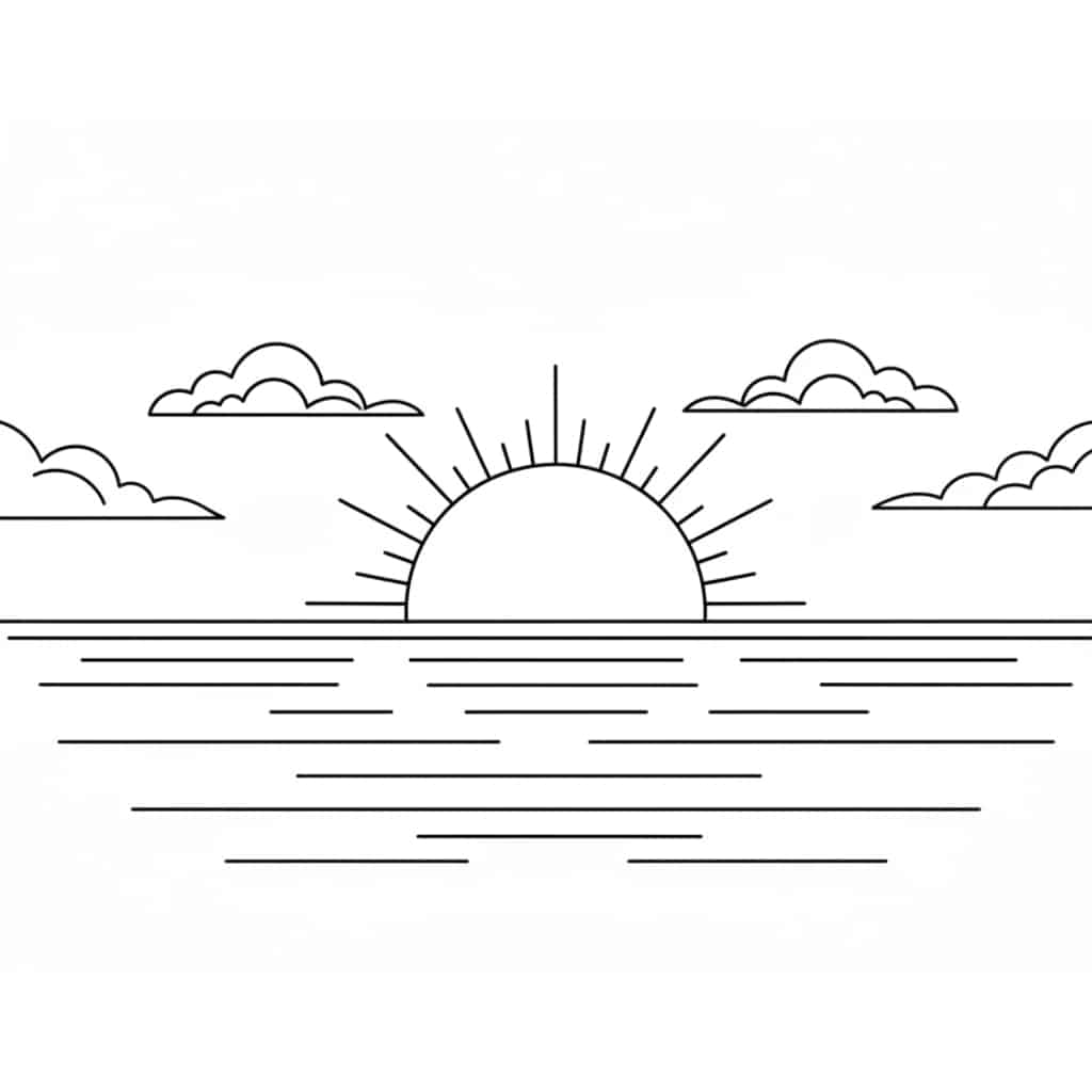 coloring page beach sunset