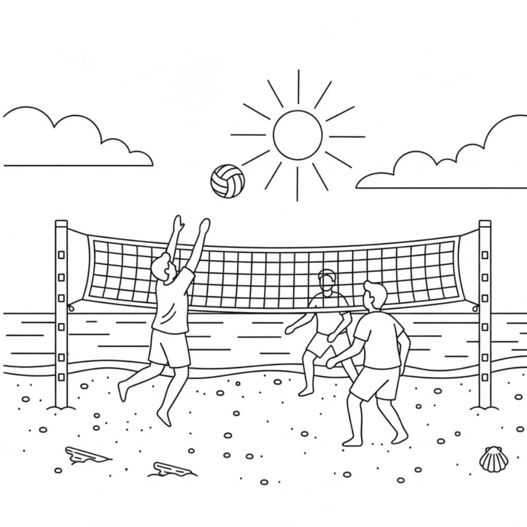 coloring page beach volleyball