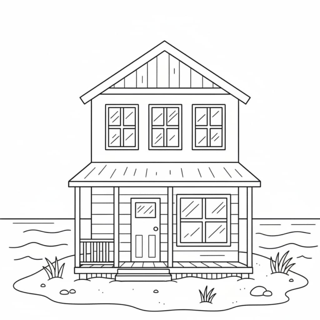coloring page beachhouse