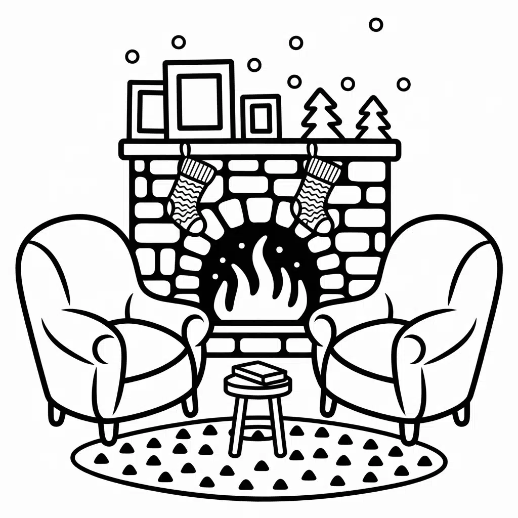 cozy fireplace winter scene