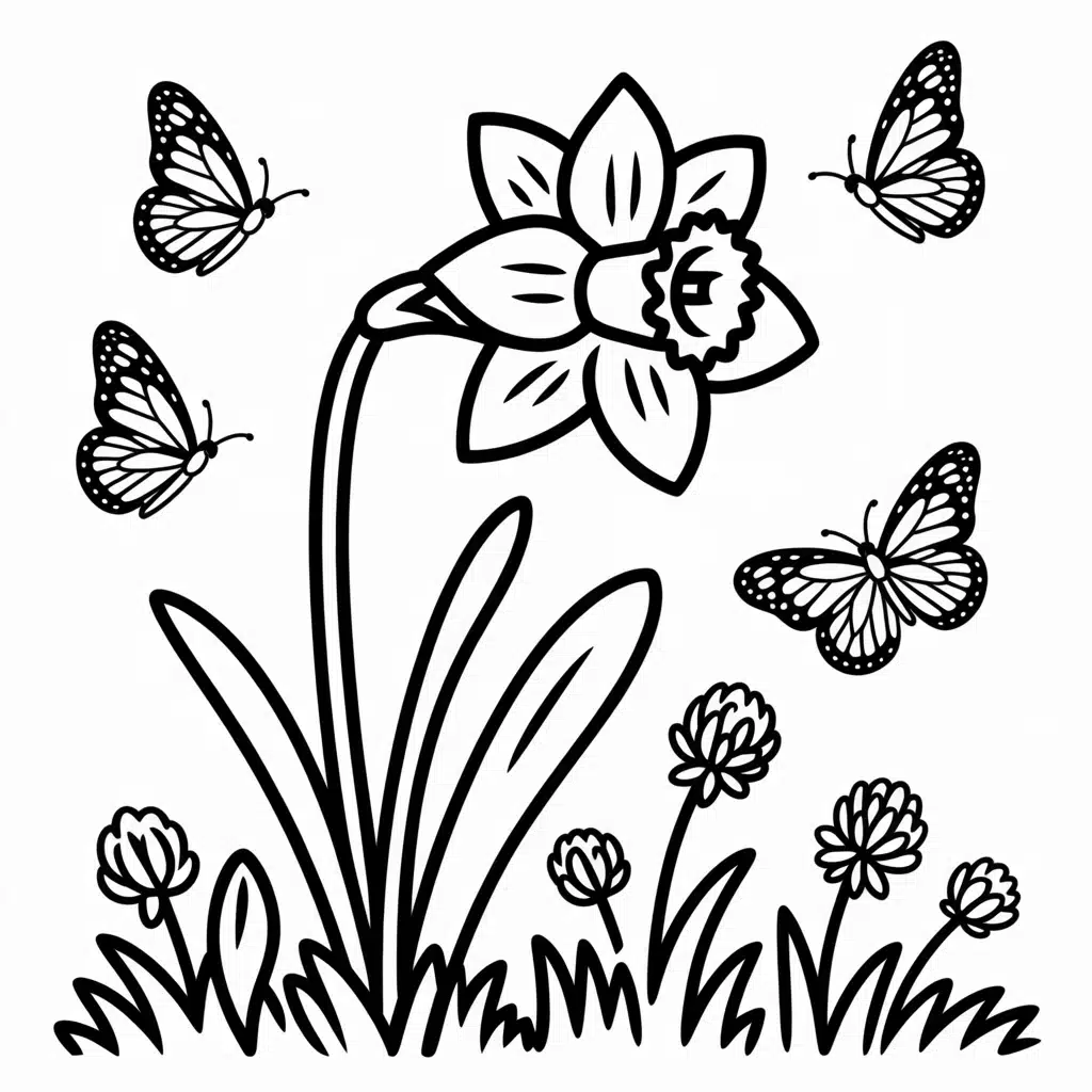 daffodil with butterflies