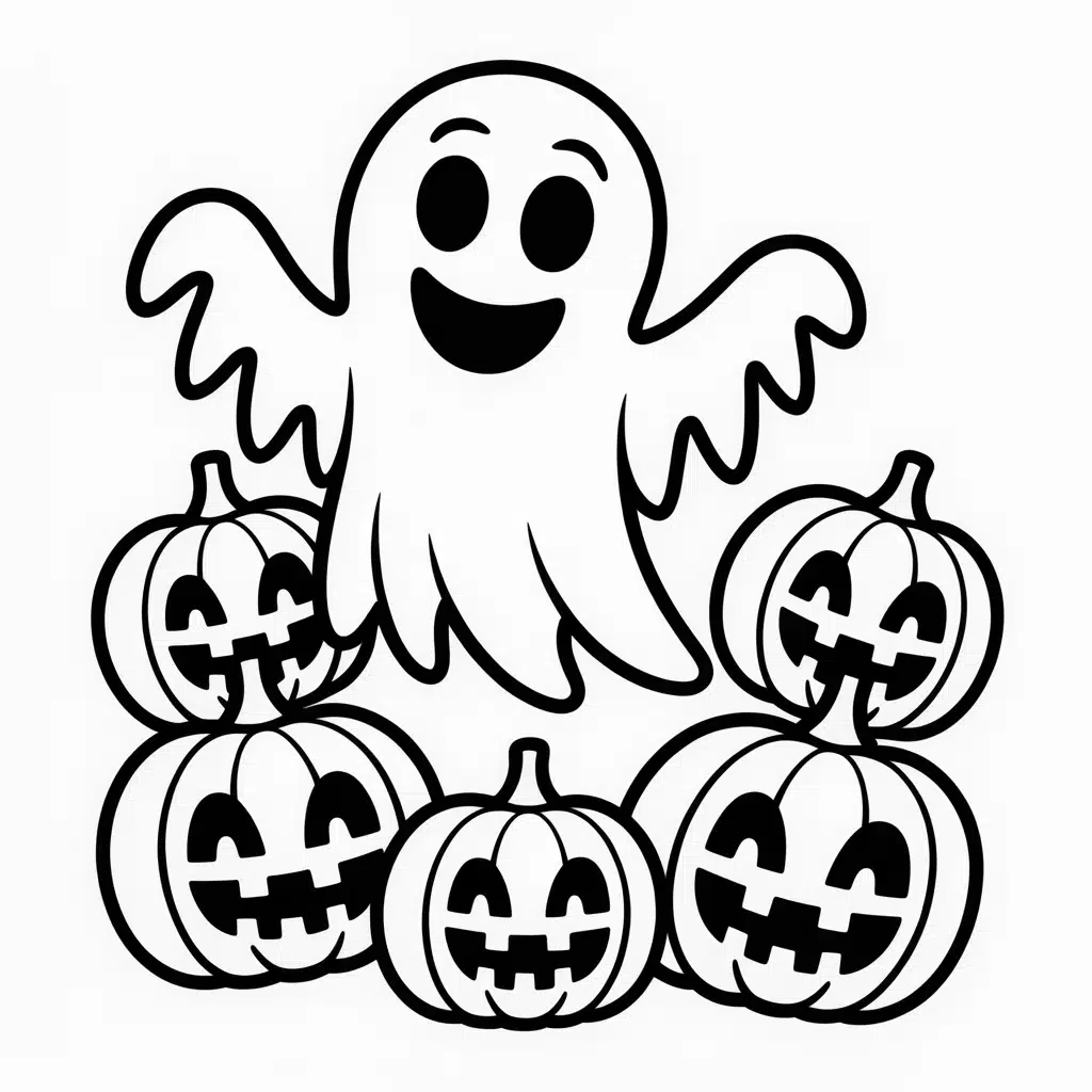 ghost with jack o lanterns