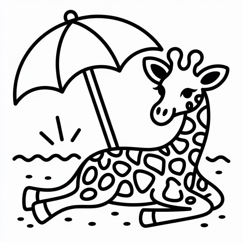 giraffe coloring page beach