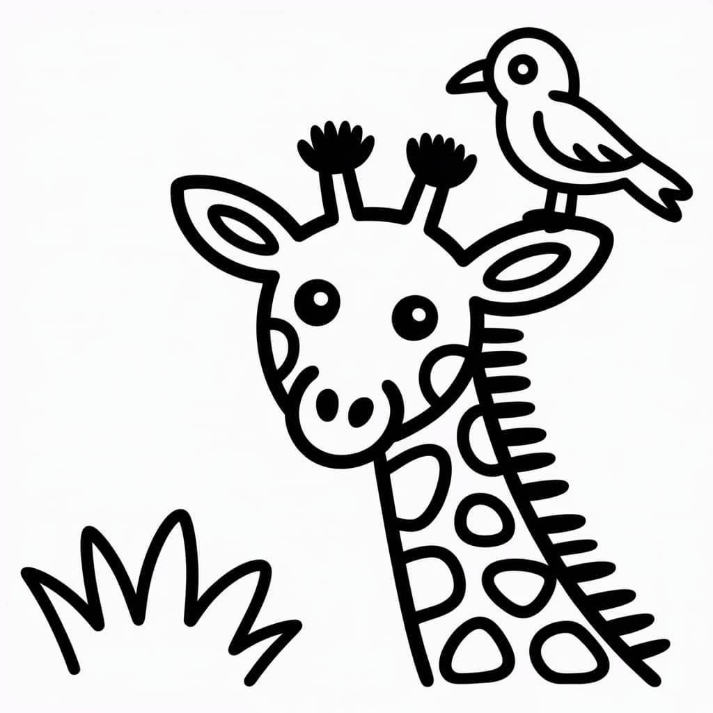 giraffe coloring page bird
