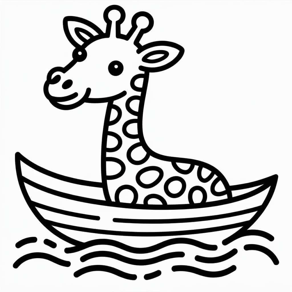 giraffe coloring page boat