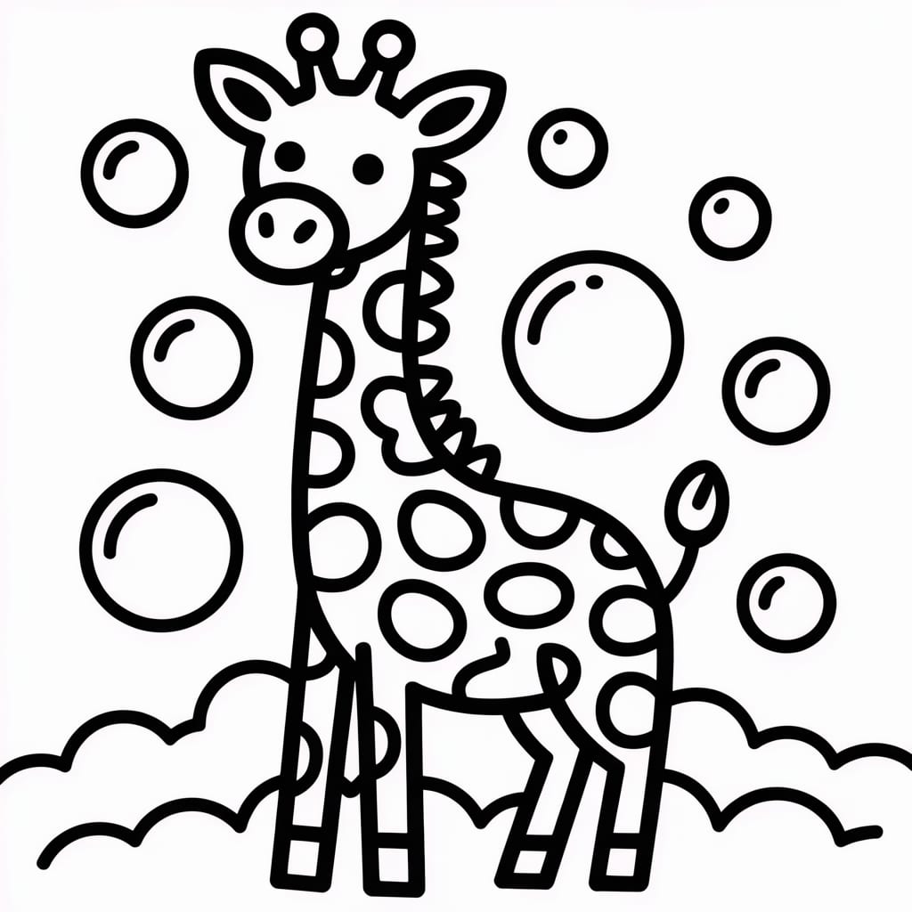giraffe coloring page bubbles