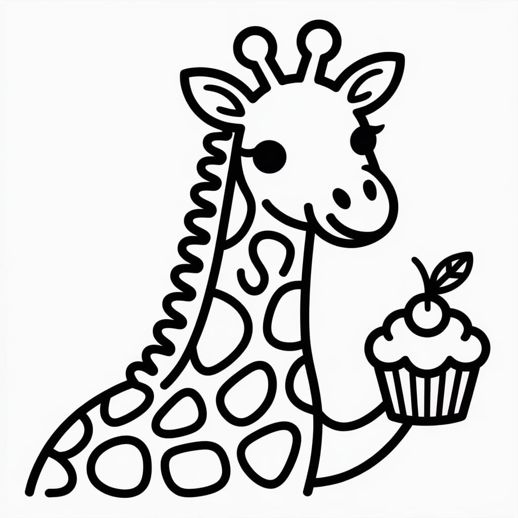 giraffe coloring page cupcake
