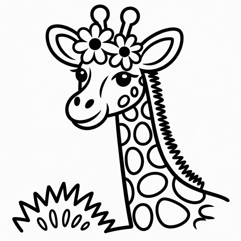 giraffe coloring page flower head