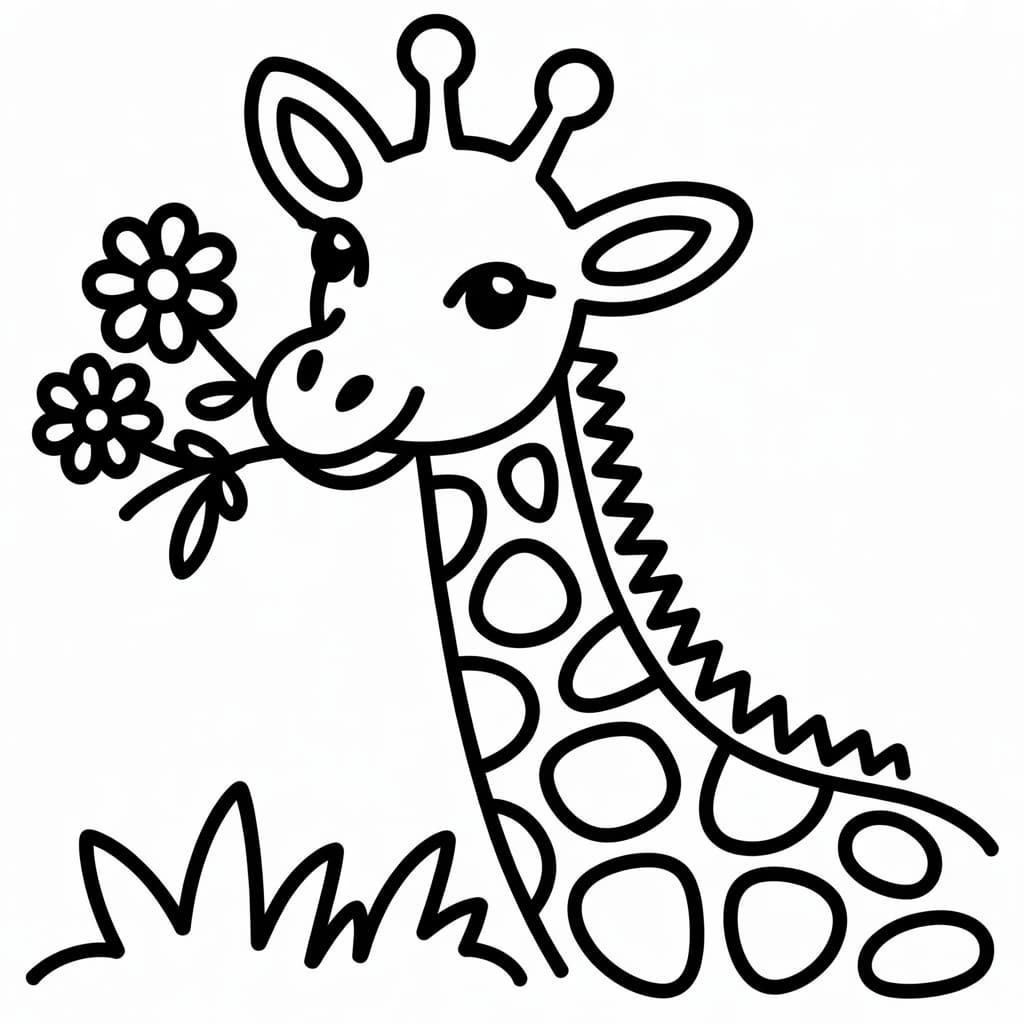 giraffe coloring page flower mouth