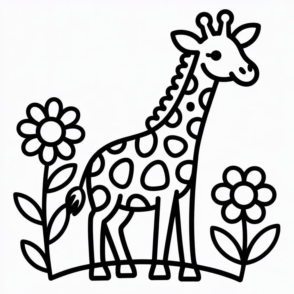 giraffe coloring page flower