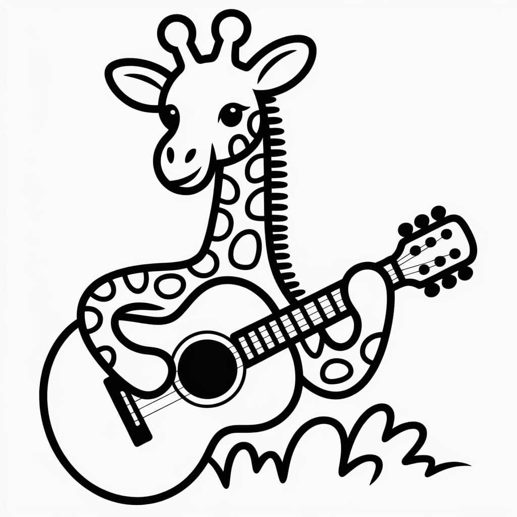 giraffe coloring page guitar