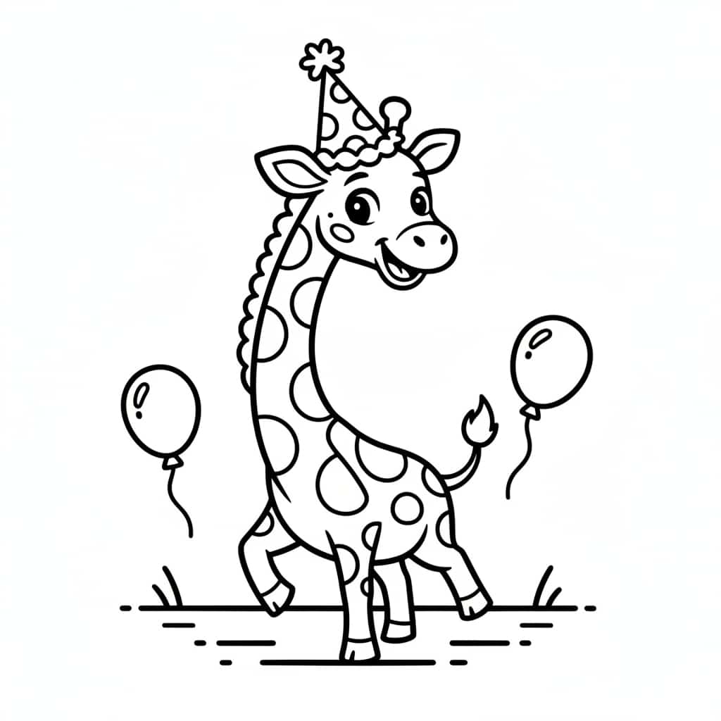 giraffe coloring page hat birthday