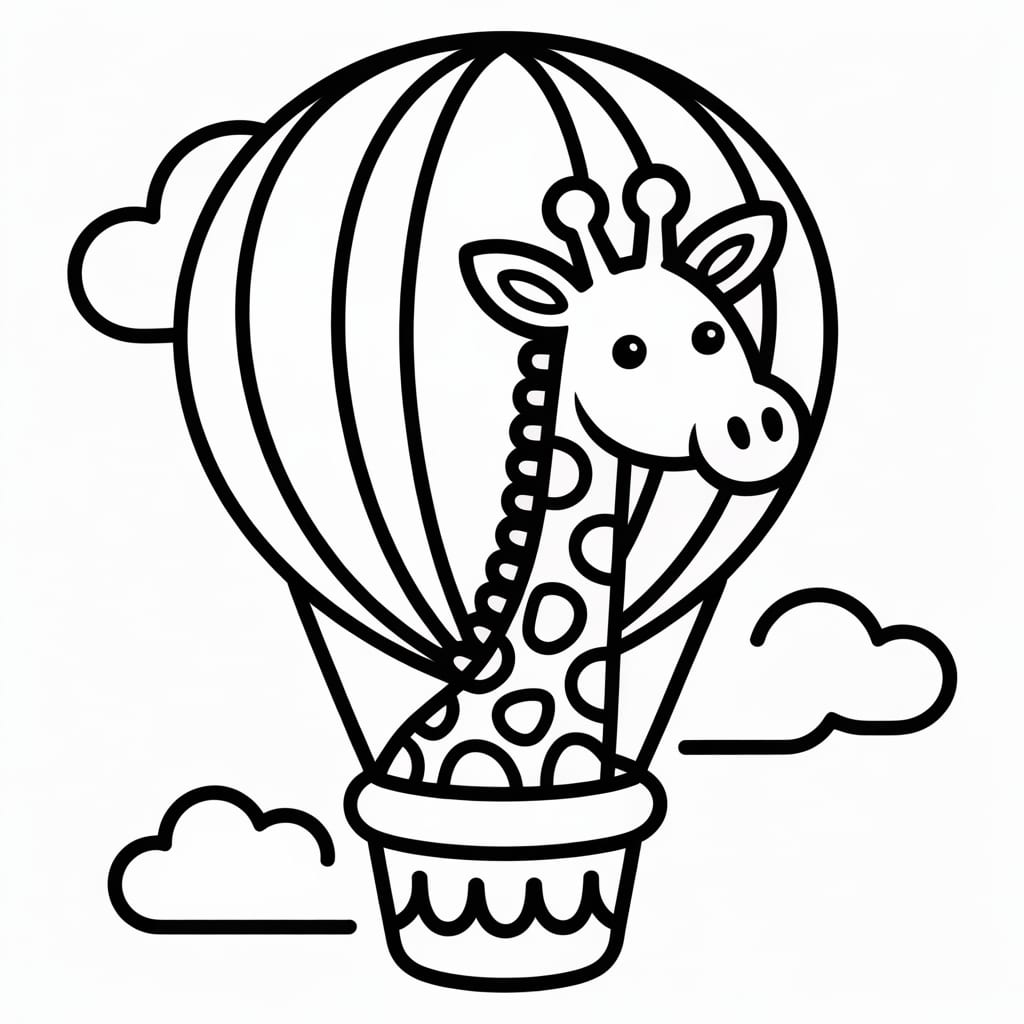 giraffe coloring page hot air