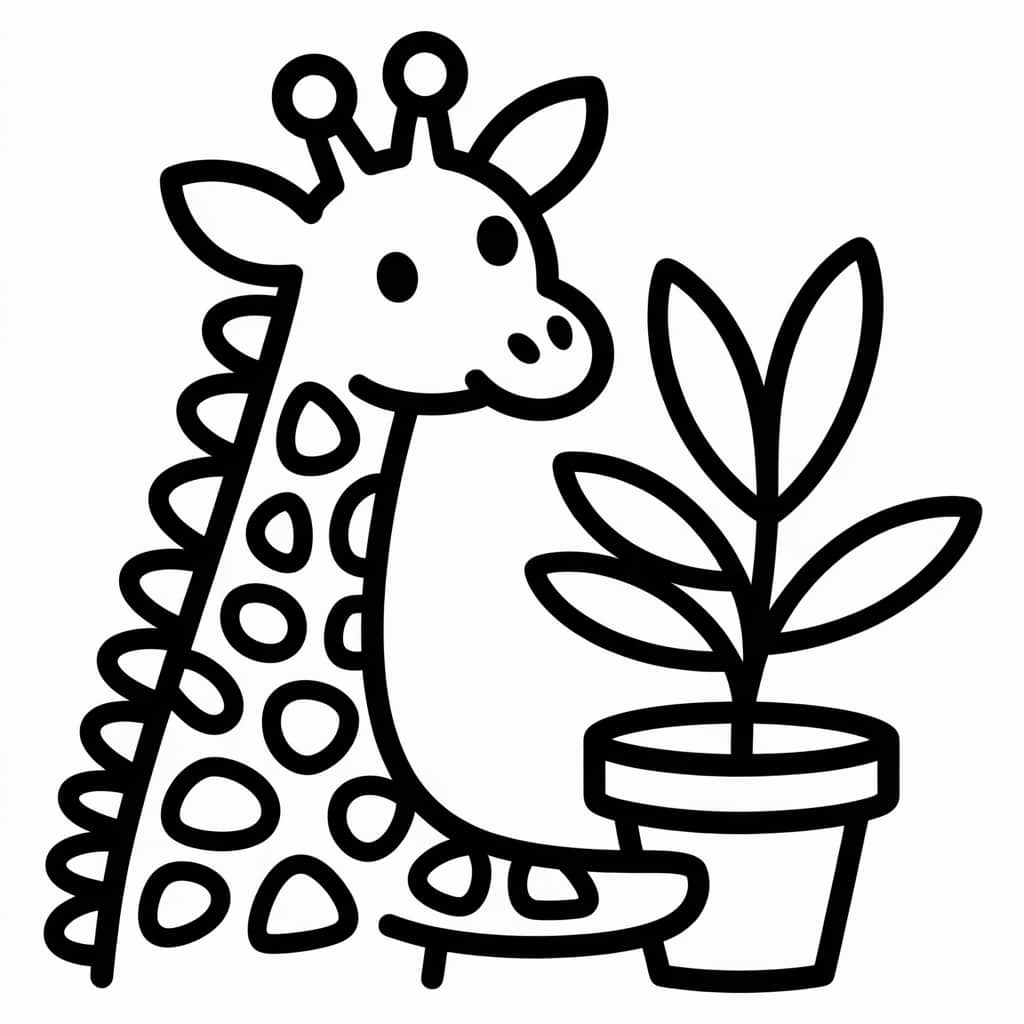 giraffe coloring page potted plant