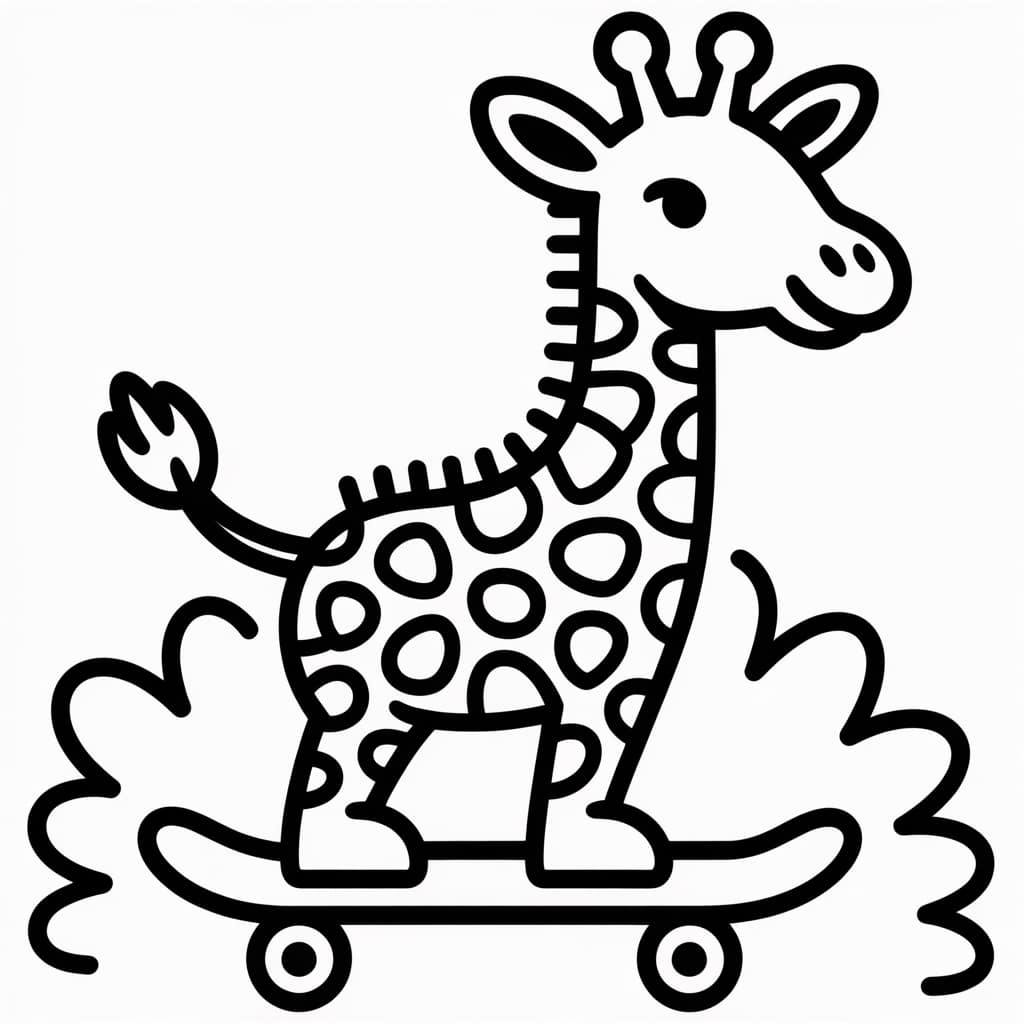 giraffe coloring page skateboard