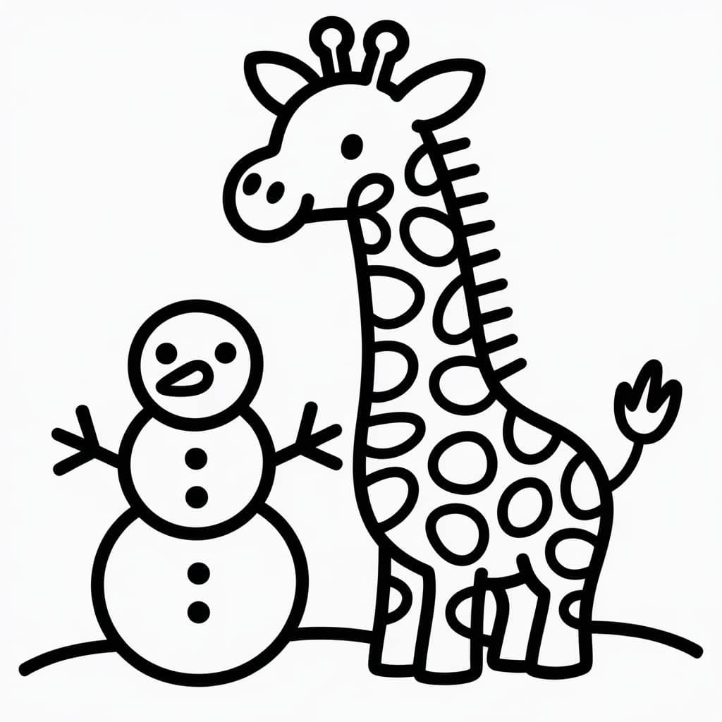 giraffe coloring page snowman
