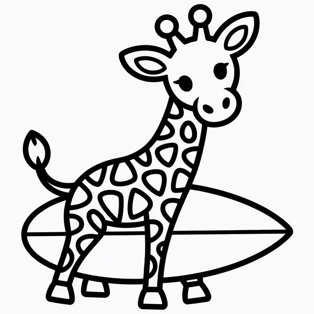 giraffe coloring page surfboard