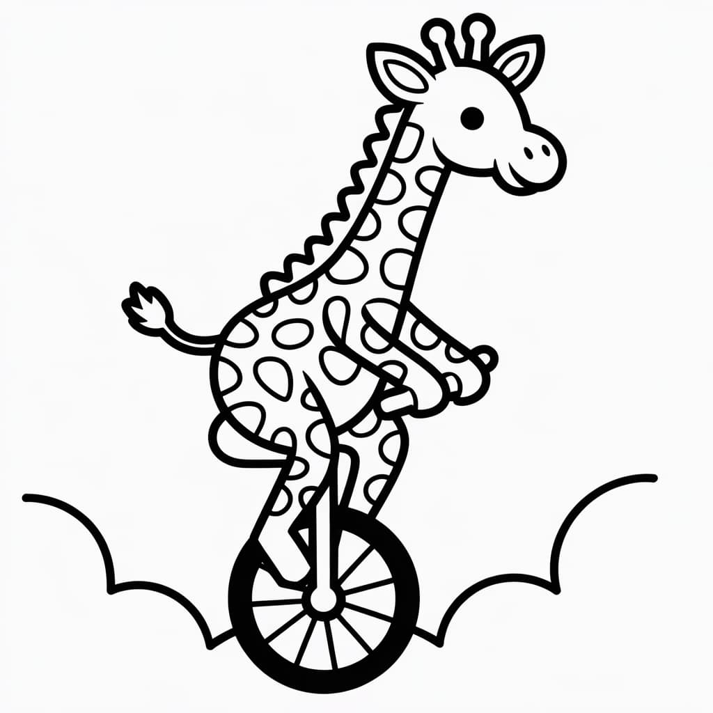 giraffe coloring page unicycle