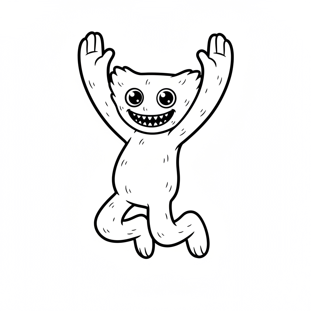 huggy wuggy jumping pose with simplified lines