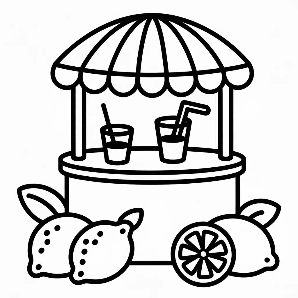 lemonade stand with lemons coloring page