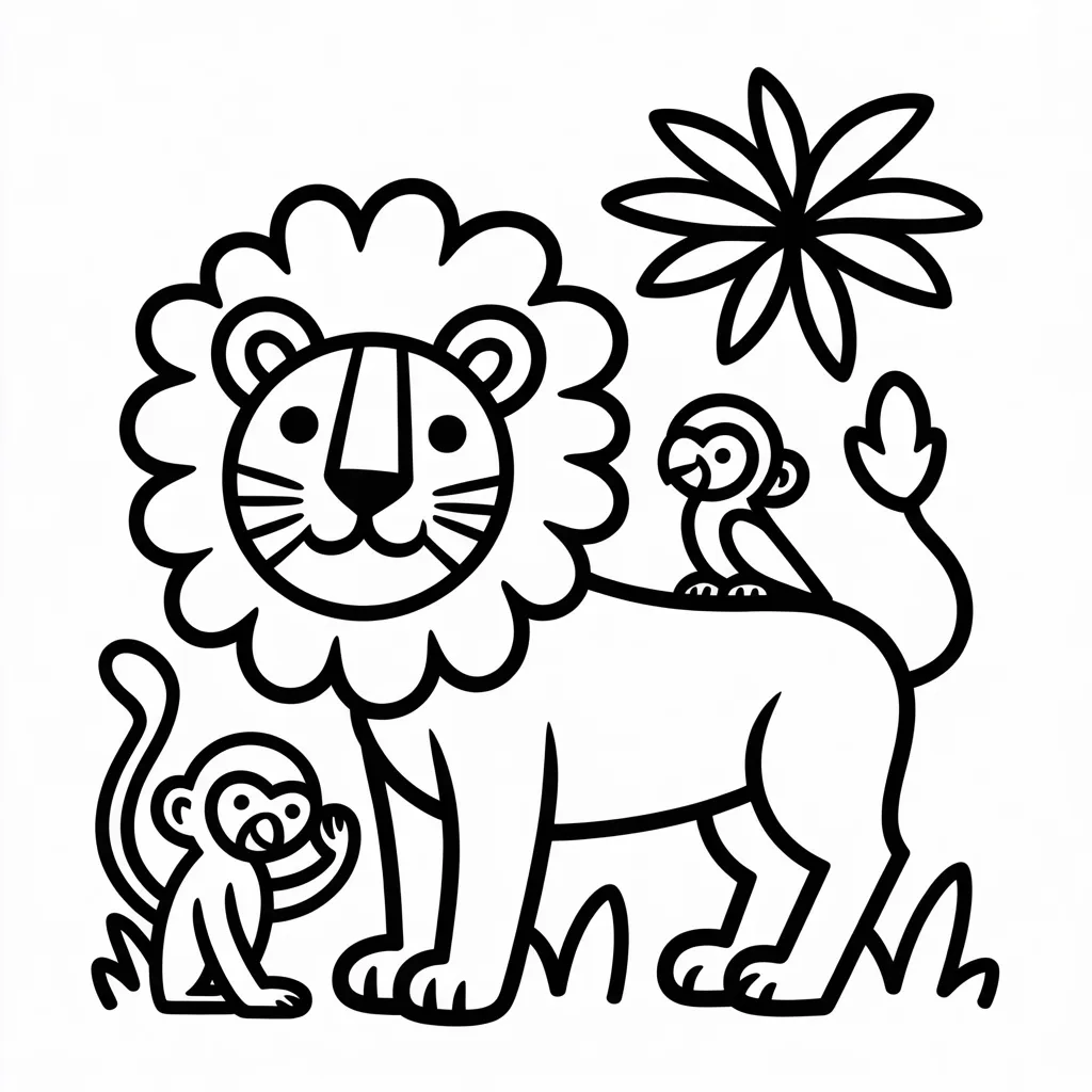 lion with jungle creatures