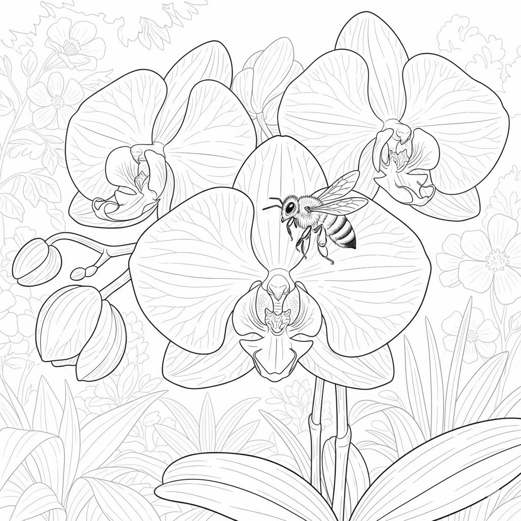 orchid and bee scene