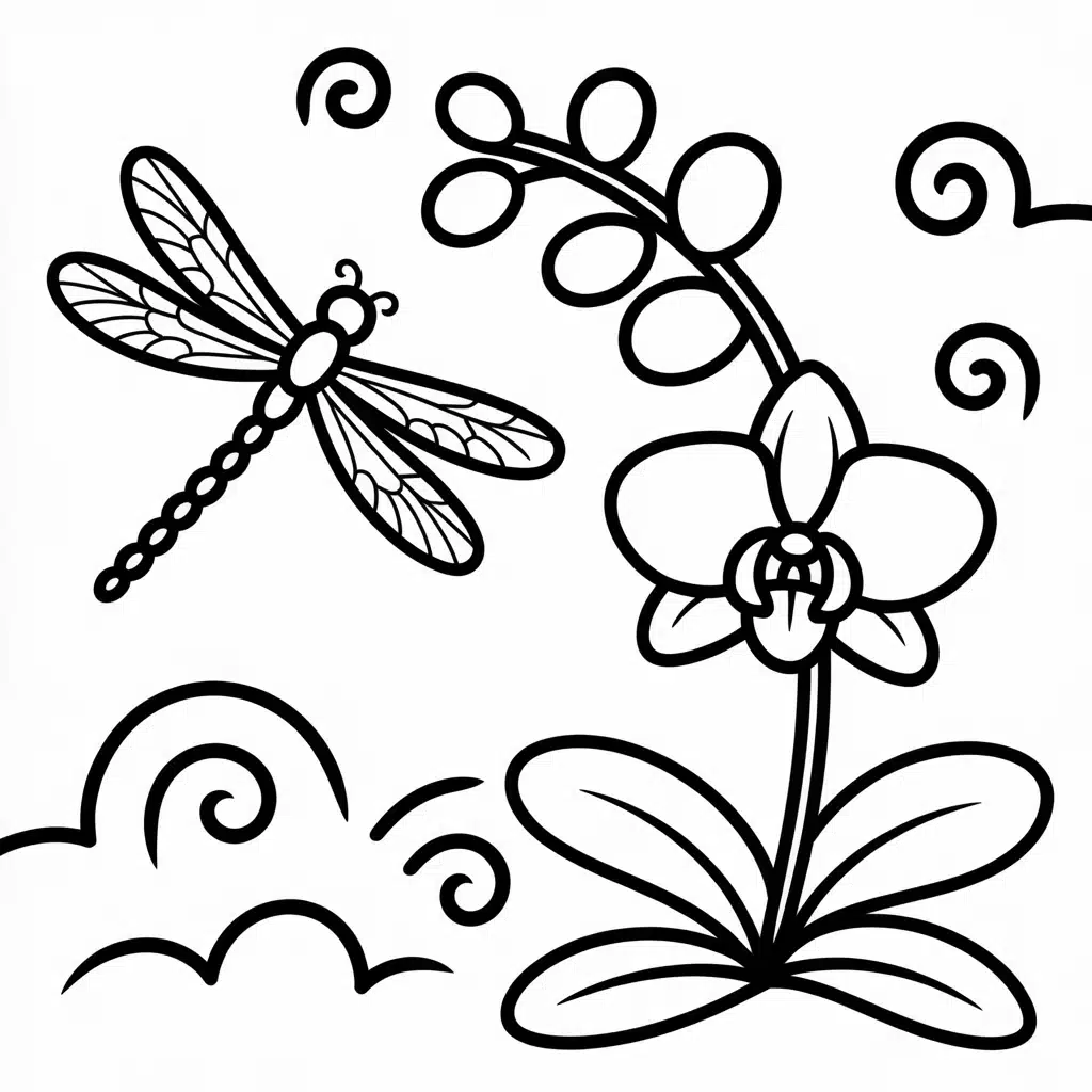 orchid and dragonfly