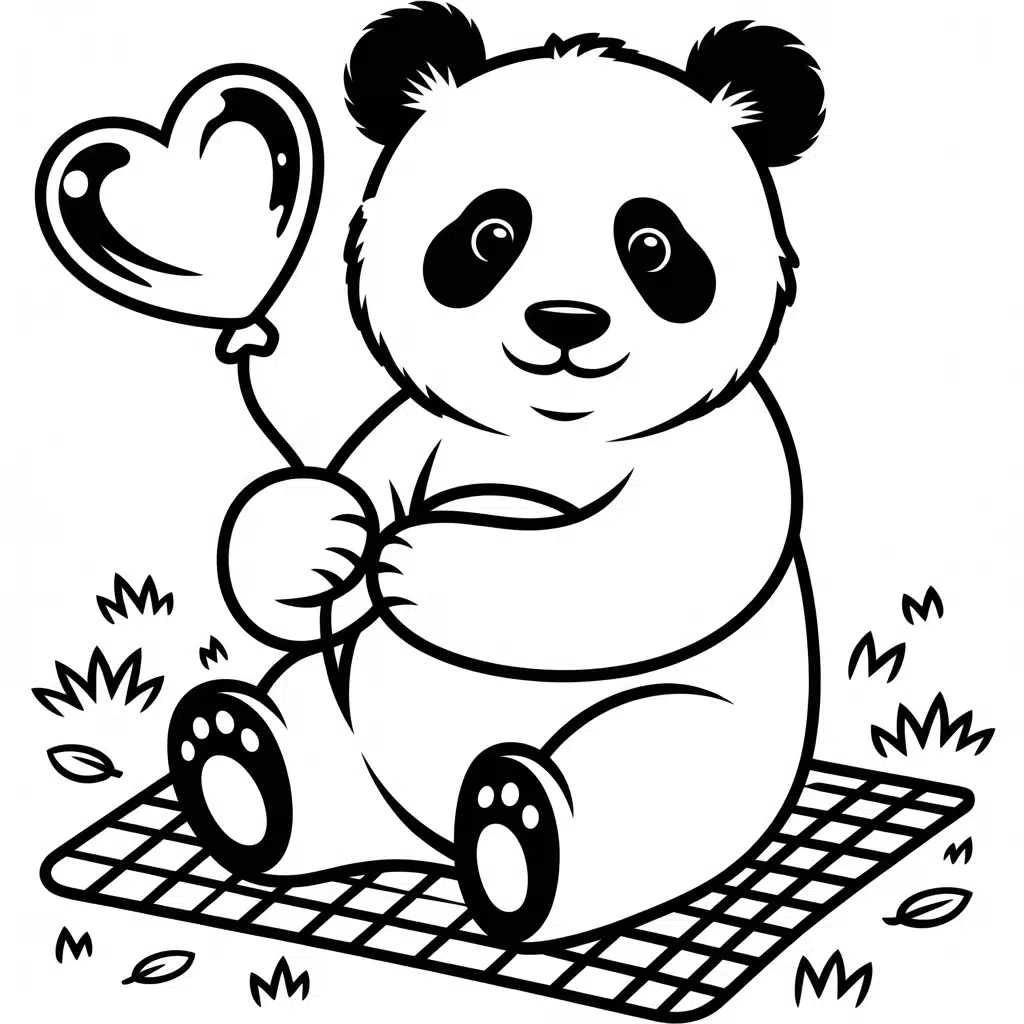 panda and a heart balloon