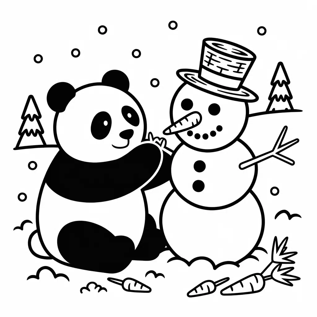 panda and a snowman
