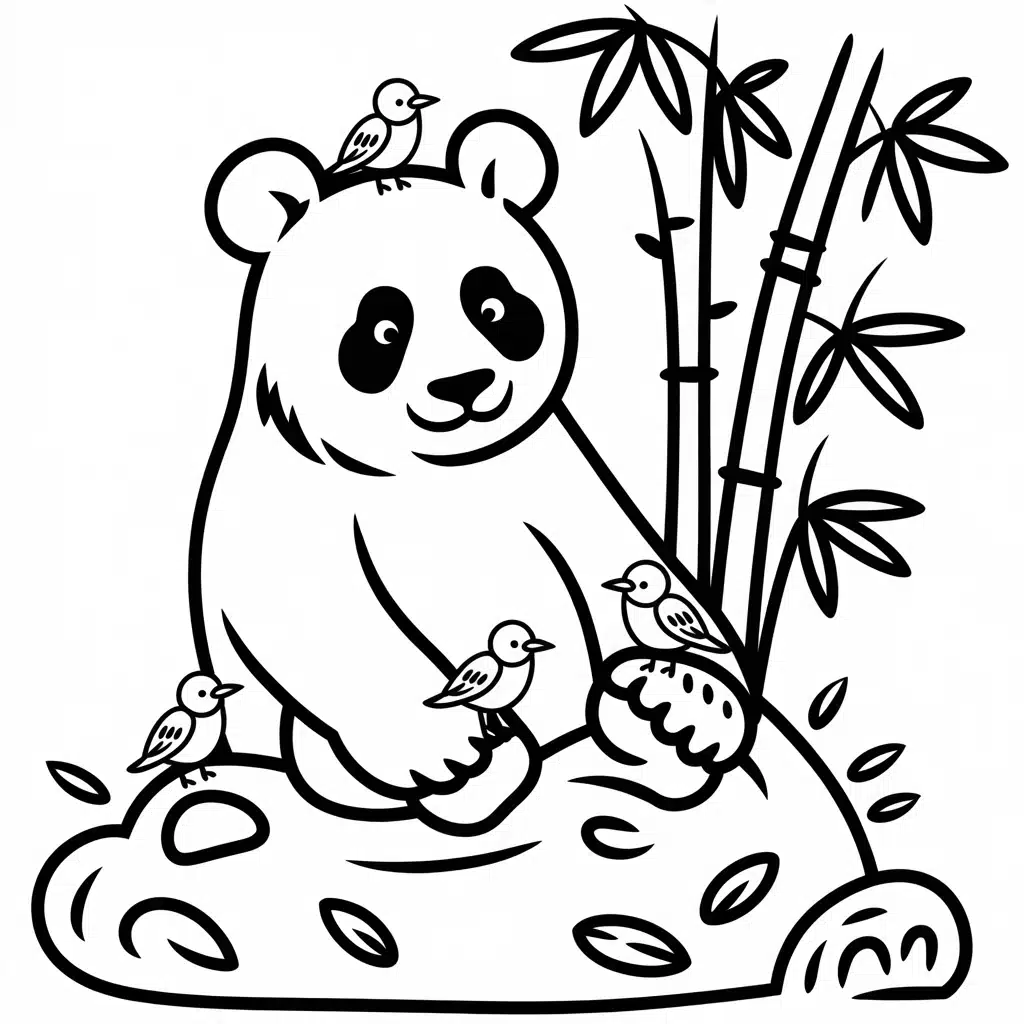 panda and birds