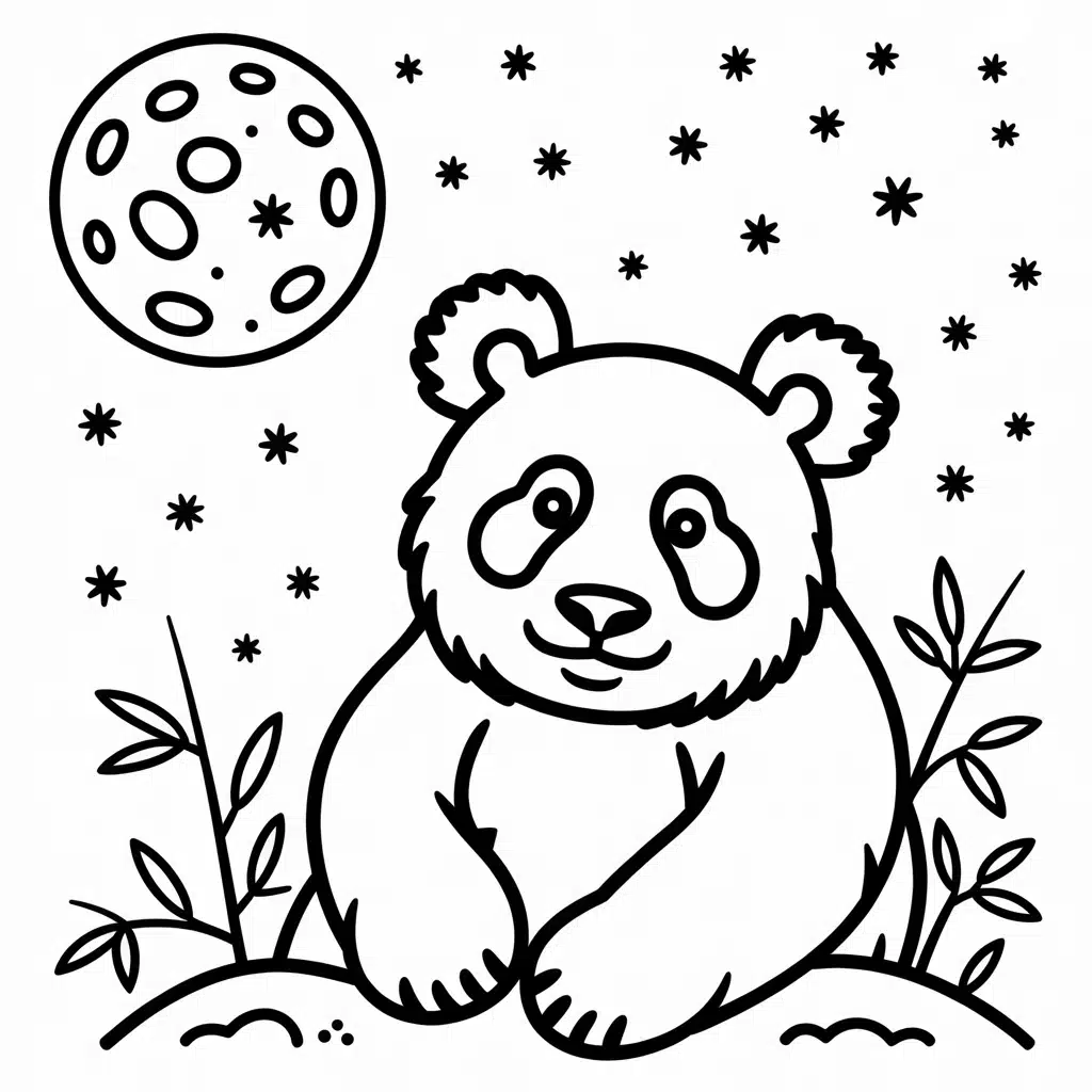 panda and moon