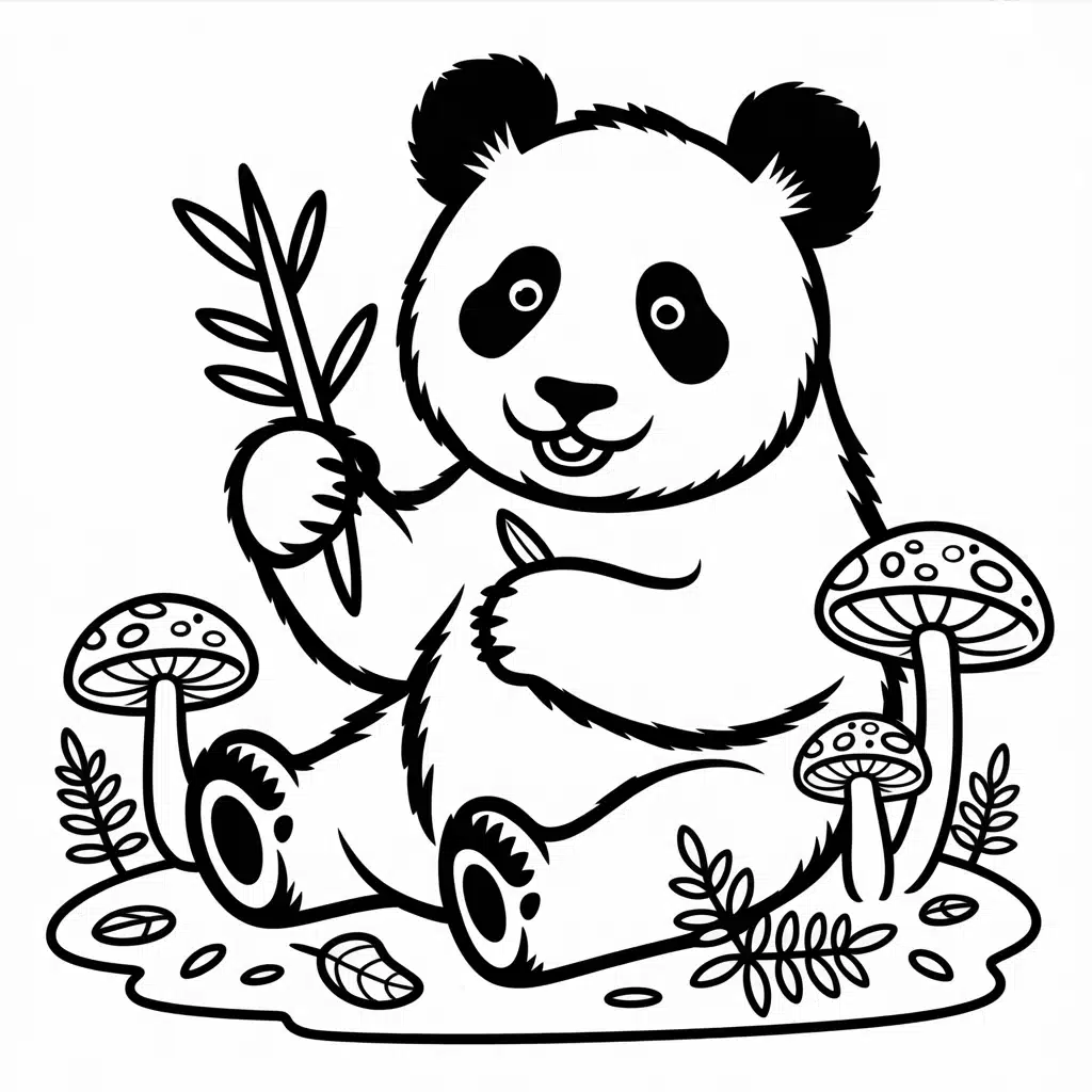 panda and mushrooms