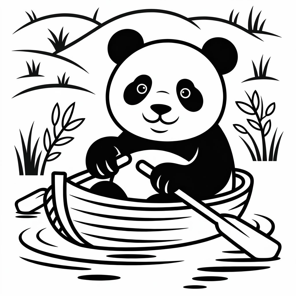 panda in a boat