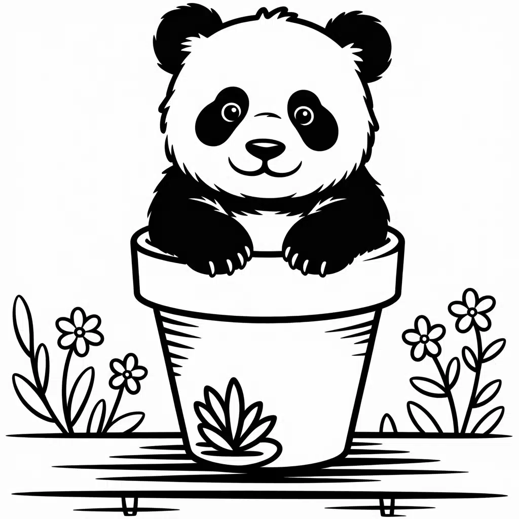 panda in a flower pot