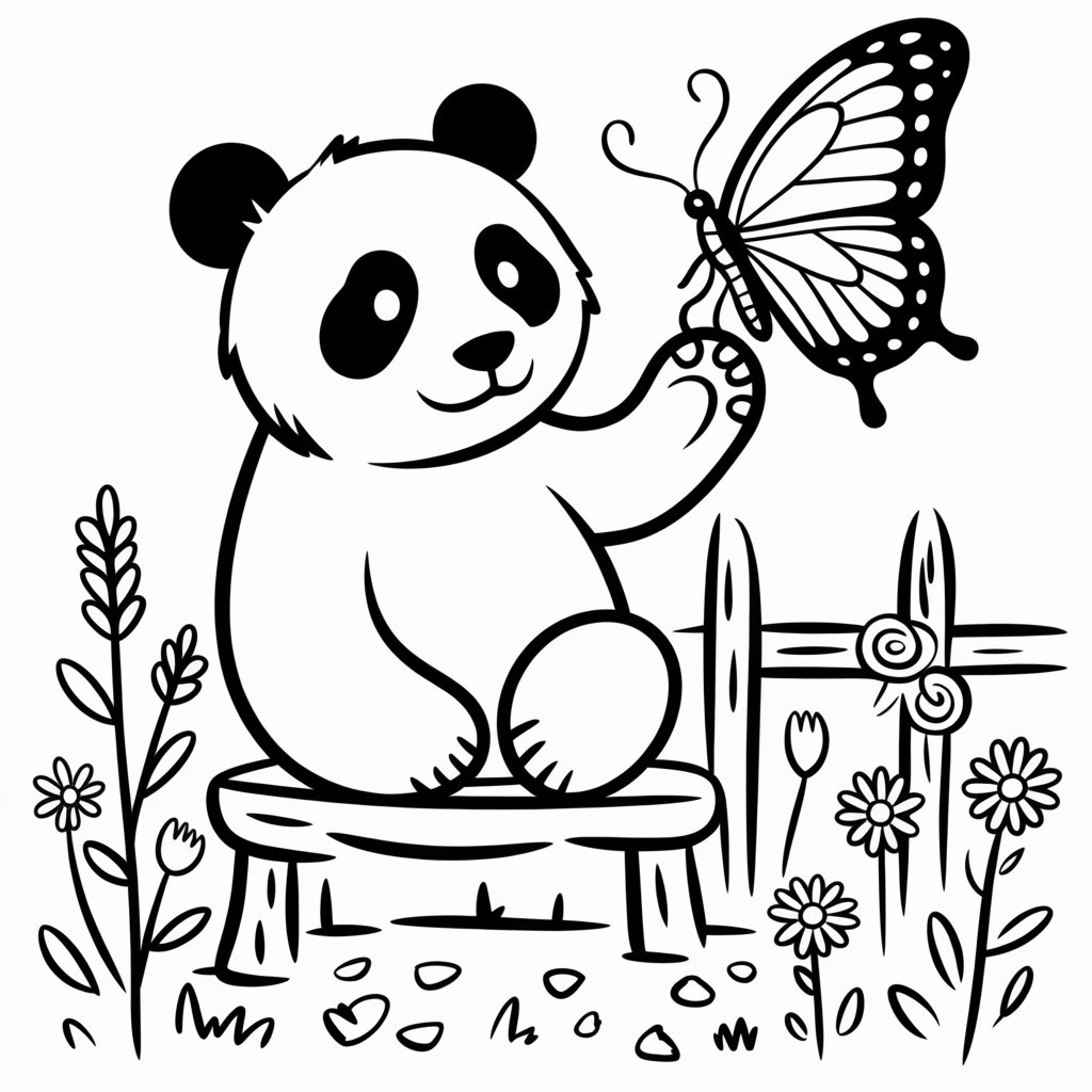 panda playing with a butterfly